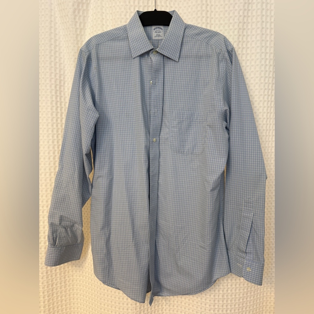 Brooks Brothers Slim-Fit Light Blue & Green Plaid Dress Shirt (16-35)